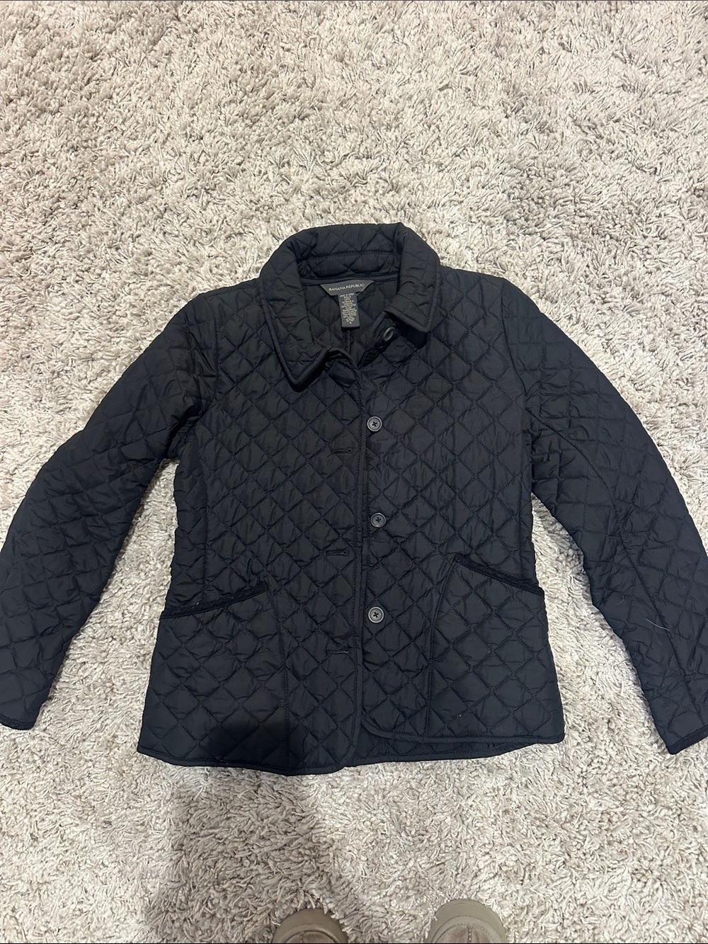 Banana Republic Black Quilted Button-Front Puffer Jacket